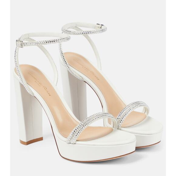 Gianvito Rossi Embellished Leather Platform Sandals White